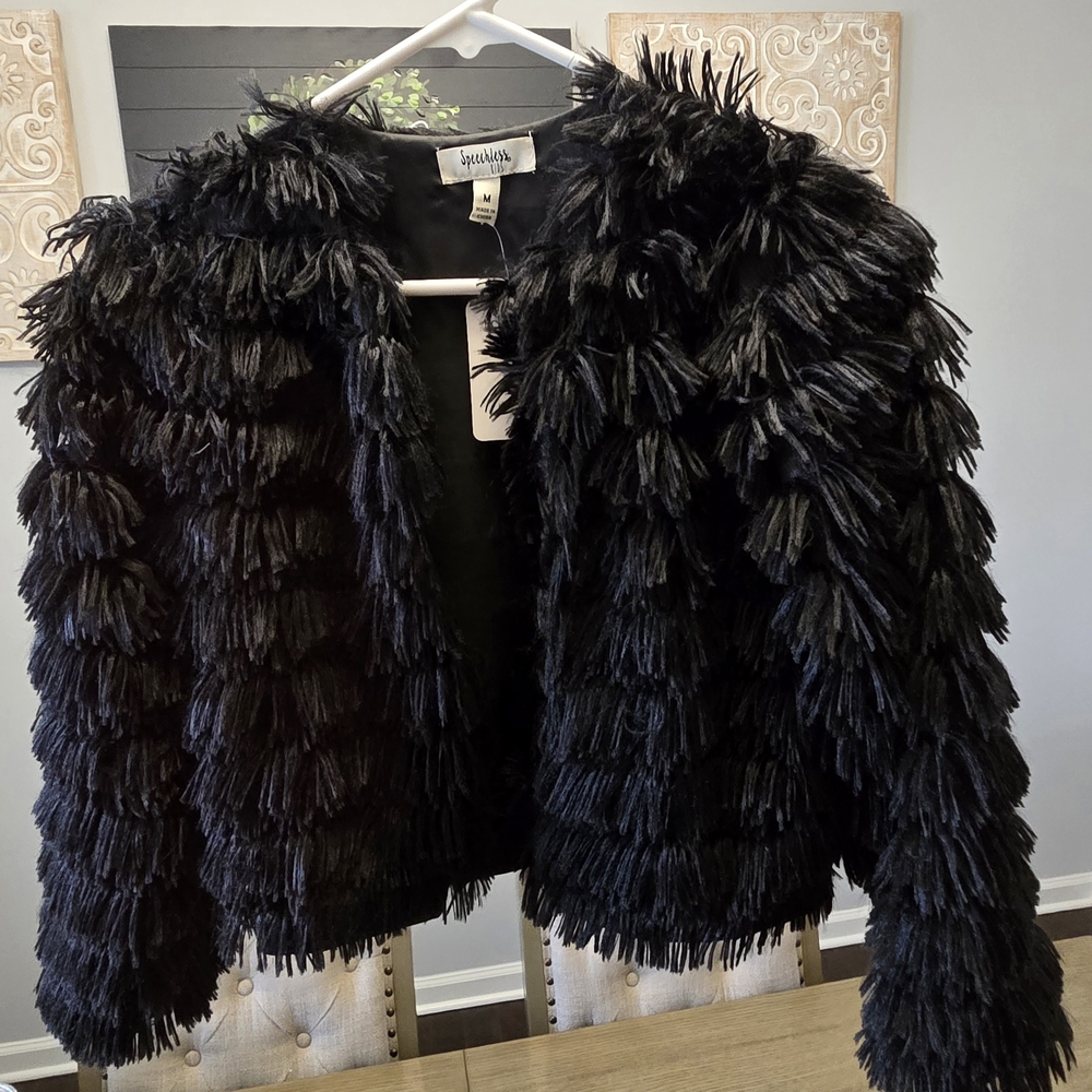 Speechless Young Girl's Black Soft Shaggy Jacket - Brand New With Tags